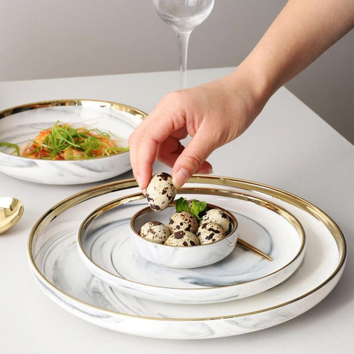 Marbleized Gold Rim Dinnerware